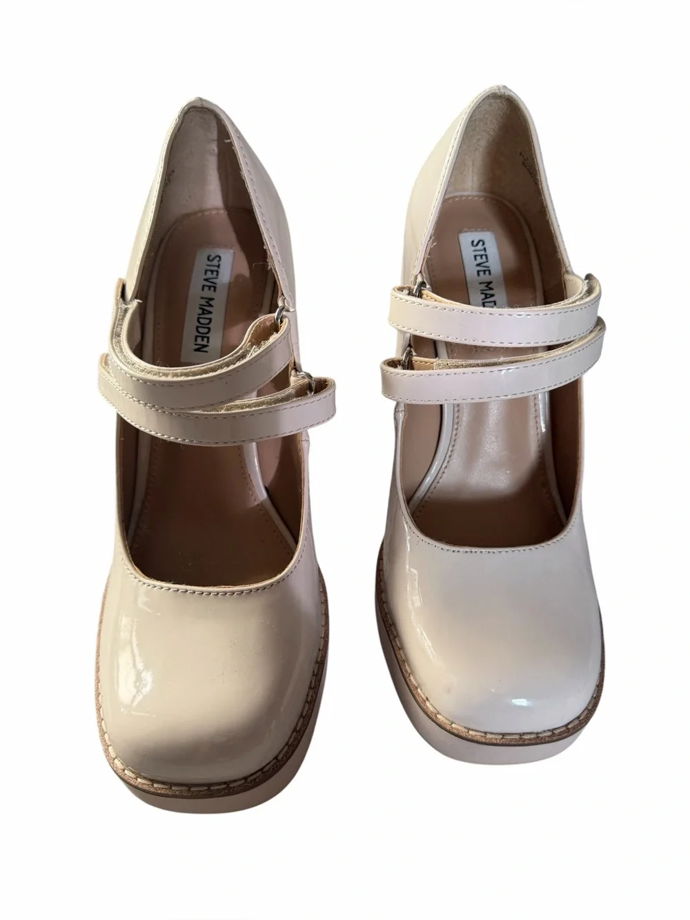 Steve Madden Nude Patent Double Strap Mary Jane Platform Heels Pumps Size 8 Y2K